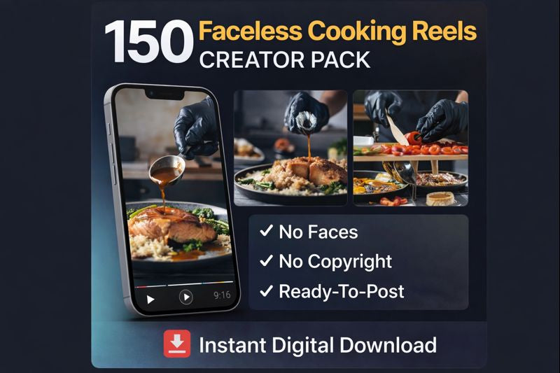 150 Faceless Cooking Reels – Creator Pack (No Copyright)